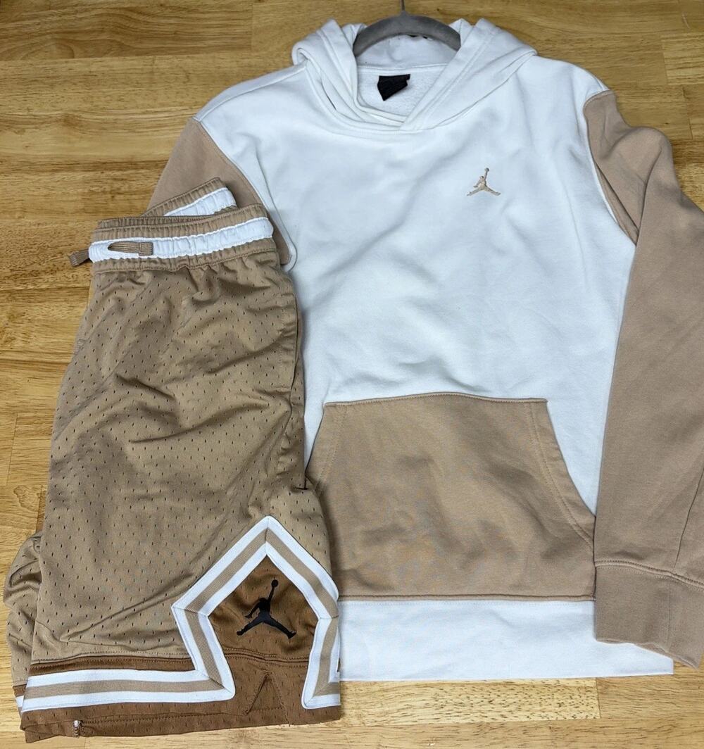 Jordan White & Tan Hoodie + Shorts Set - Nike Jordan - Sz XL (13-15 Years)